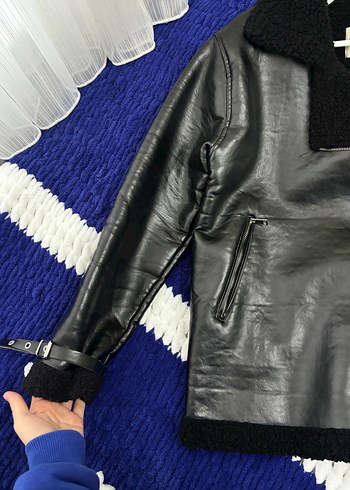 Siyah Deri Fermuarlı Biker Ceket - Görsel 3