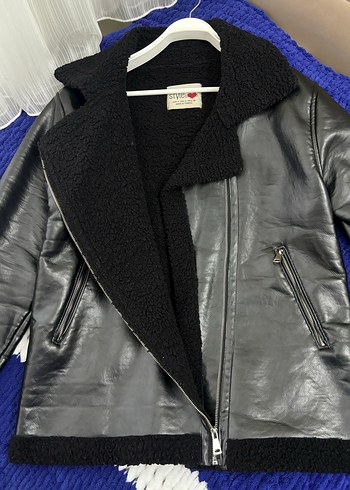 Siyah Deri Fermuarlı Biker Ceket - Görsel 2