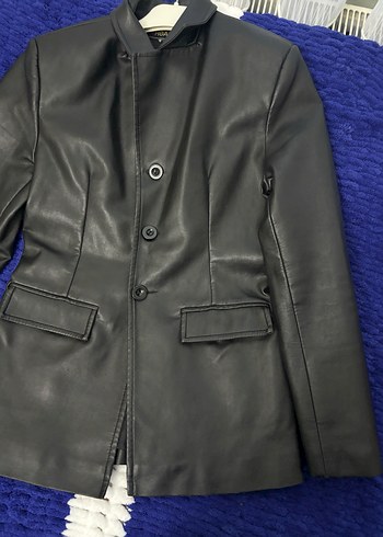 Düğmeli Siyah Kadın Deri Ceket - Görsel 2