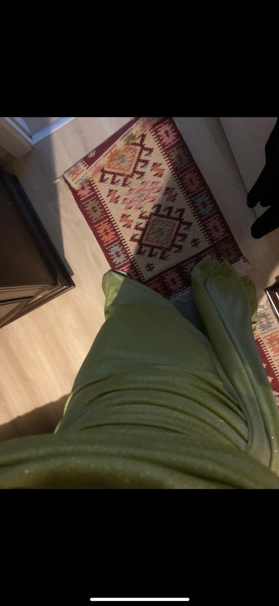 Straplez Drapeli Uzun Parlak Haki Abiye Elbise - Görsel 2