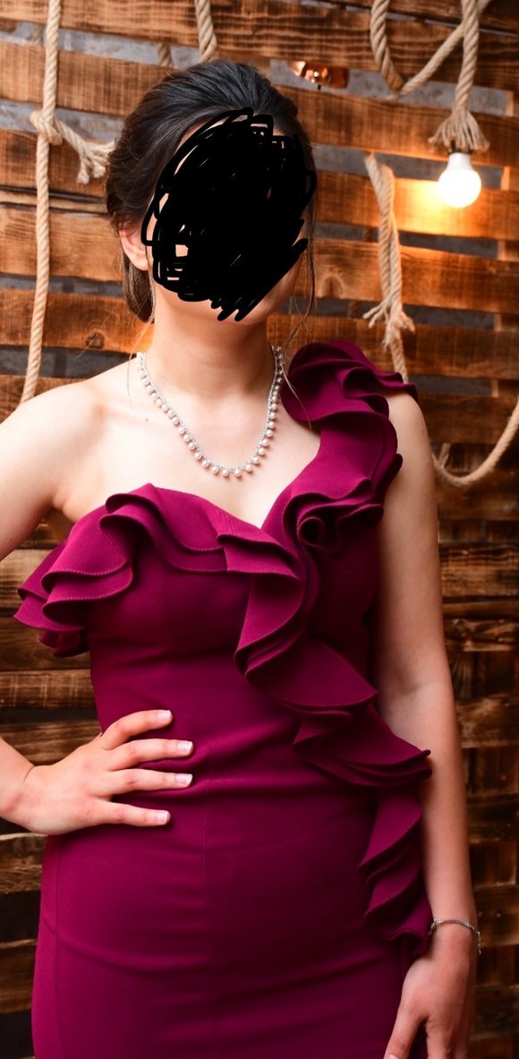 Bordo Drapeli Uzun Abiye Elbise - Görsel 2