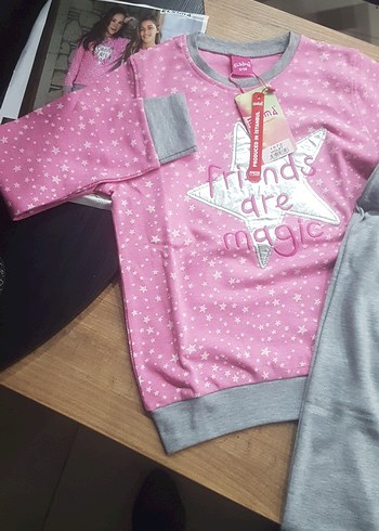 Kız Çocukuzun kol  Desenli koton Eşofman Takımı - Görsel 6