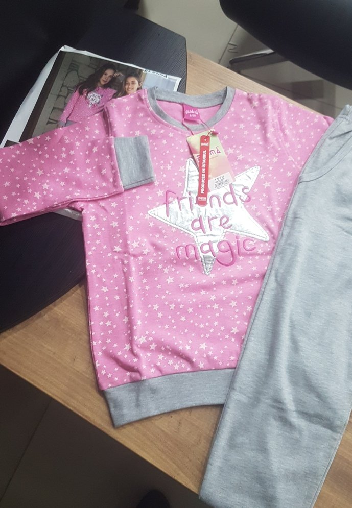 Kız Çocukuzun kol  Desenli koton Eşofman Takımı - Görsel 2