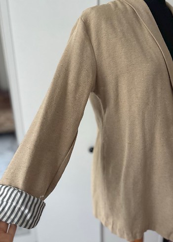 Bej Kadın Keten Regular Blazer - Görsel 3