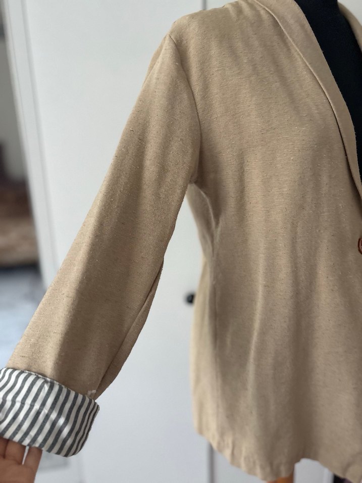 Bej Kadın Keten Regular Blazer - Görsel 3