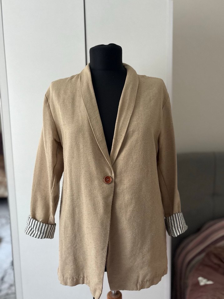 Bej Kadın Keten Regular Blazer - Görsel 2