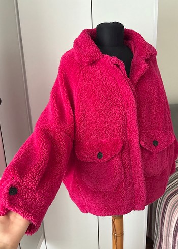 Pembe Kısa Peluş Kadın Ceket - Görsel 2
