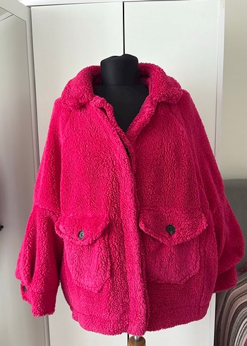 Pembe Kısa Peluş Kadın Ceket - Görsel 4