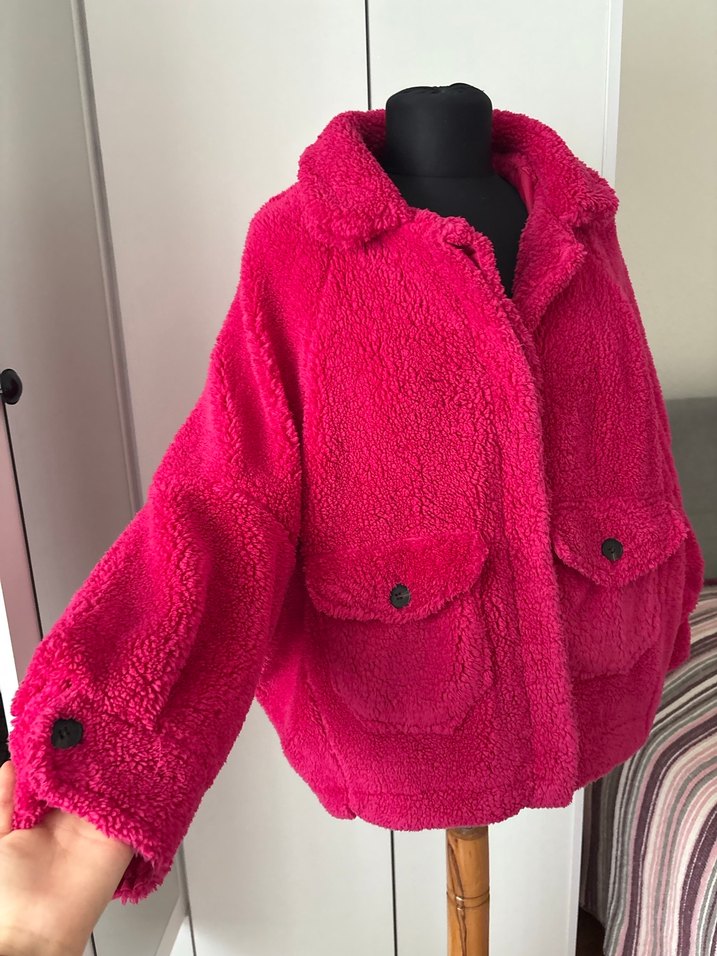 Pembe Kısa Peluş Kadın Ceket - Görsel 2