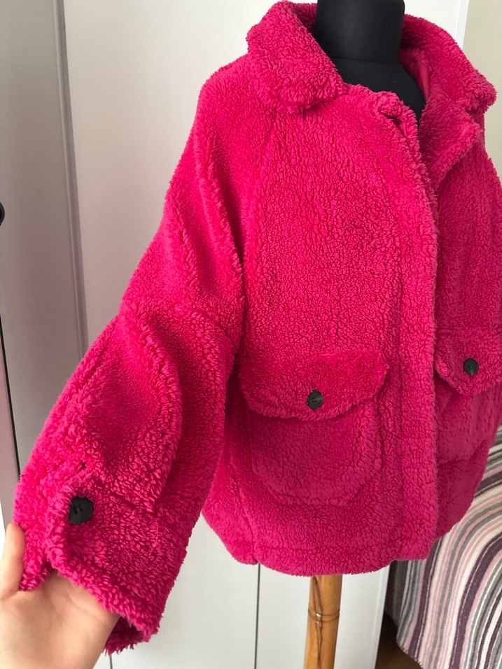 Pembe Kısa Peluş Kadın Ceket - Görsel 5