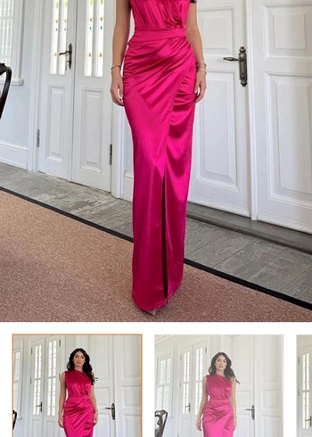 Pembe Drapeli Uzun Abiye Elbise - Görsel 4