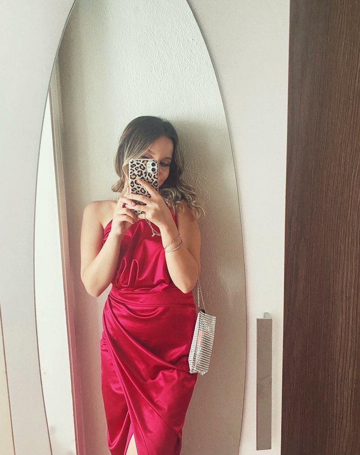 Pembe Drapeli Uzun Abiye Elbise - Görsel 3