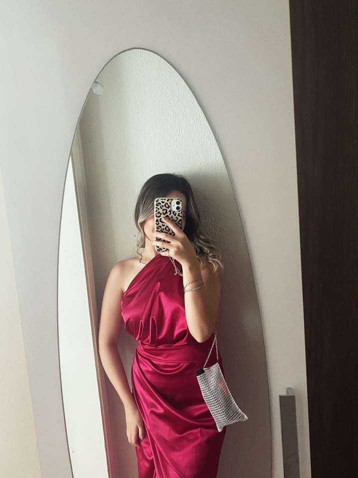 Pembe Drapeli Uzun Abiye Elbise - Görsel 2