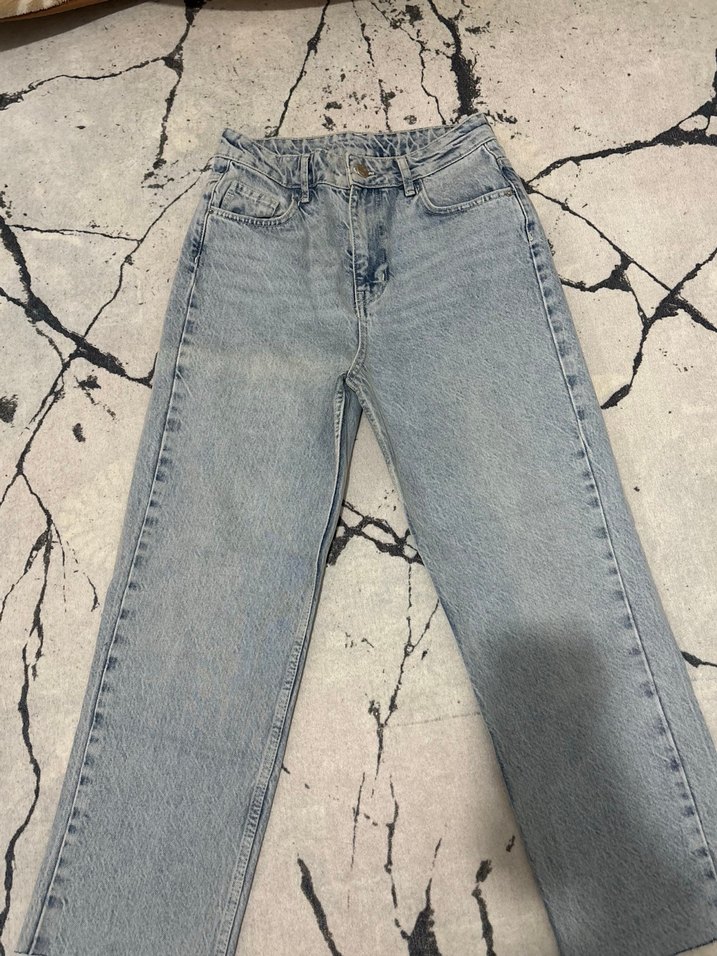 Bilekte Gri Bol Kesim Kadın Kot Pantolon - Görsel 2