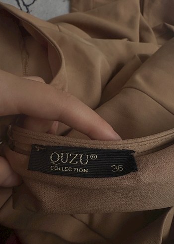 Bej Kadın V Yaka Kemerli Tulum - Görsel 6