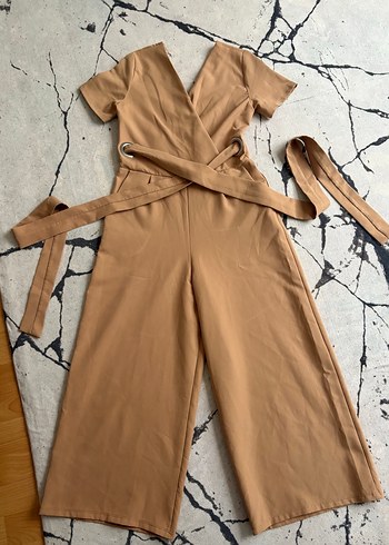 Bej Kadın V Yaka Kemerli Tulum - Görsel 2