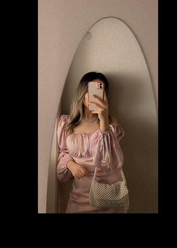 Pudra Pembe Drapeli Straplez Uzun Elbise - Görsel 4