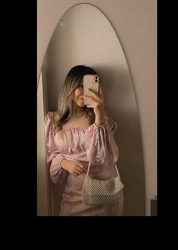 Pudra Pembe Drapeli Straplez Uzun Elbise - Görsel 3