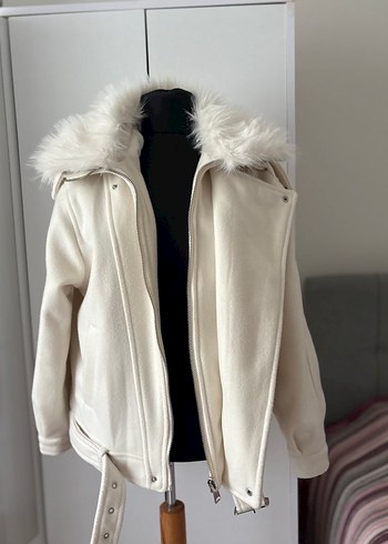 Kadın Beyaz Kürklü Midi Ceket - Görsel 3