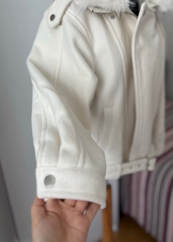 Kadın Beyaz Kürklü Midi Ceket - Görsel 4