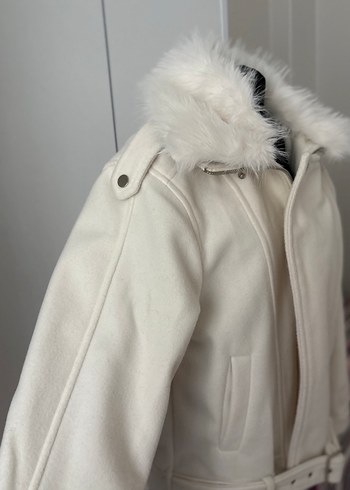 Kadın Beyaz Kürklü Midi Ceket - Görsel 5