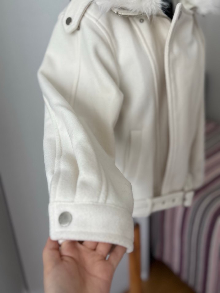 Kadın Beyaz Kürklü Midi Ceket - Görsel 4