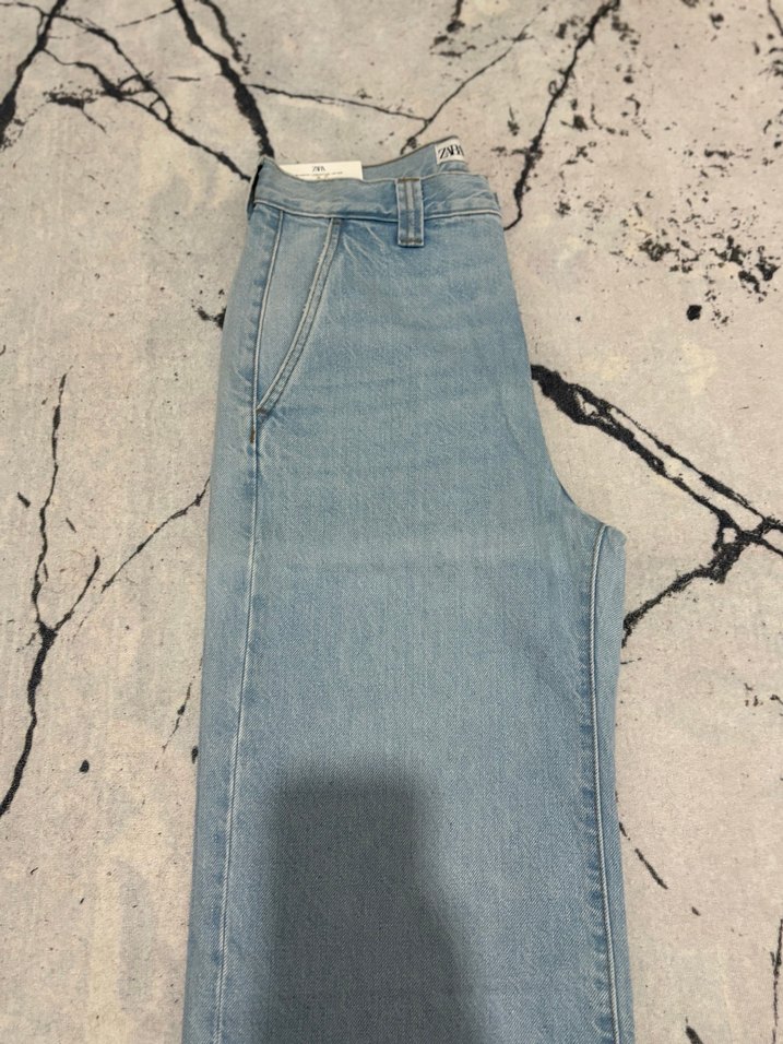 Gri Baskılı Bol Kesim Midi Kot Pantolon - Görsel 4