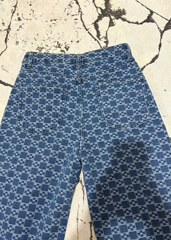 Kadın Kareli Denim Jean - Görsel 6