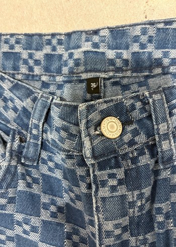 Kadın Kareli Denim Jean - Görsel 2