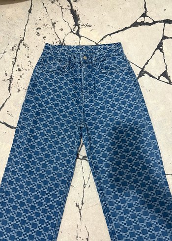 Kadın Kareli Denim Jean - Görsel 5