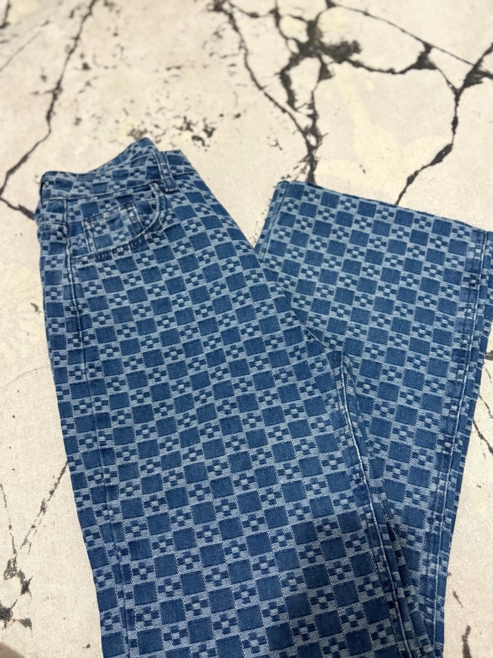 Kadın Kareli Denim Jean - Görsel 3