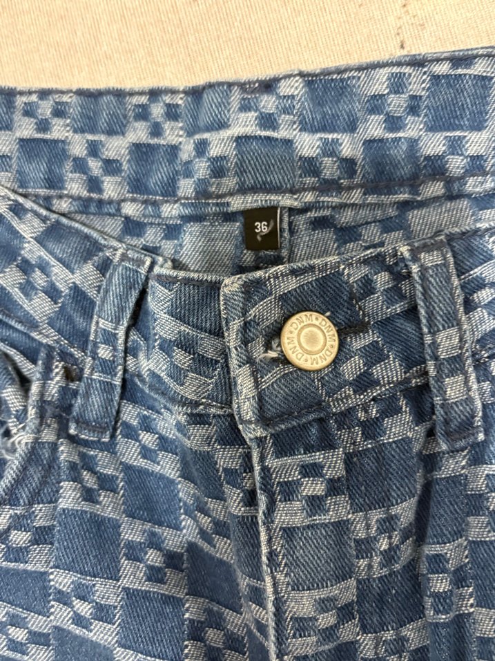 Kadın Kareli Denim Jean - Görsel 2