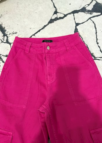 Fermuarlı Pembe Bol Paça denim Kadın Pantolon - Görsel 3