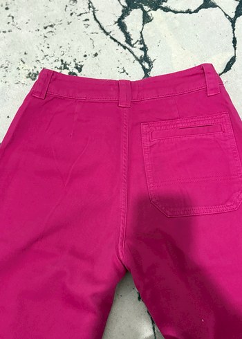 Fermuarlı Pembe Bol Paça denim Kadın Pantolon - Görsel 4
