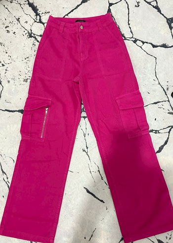 Fermuarlı Pembe Bol Paça denim Kadın Pantolon - Görsel 6