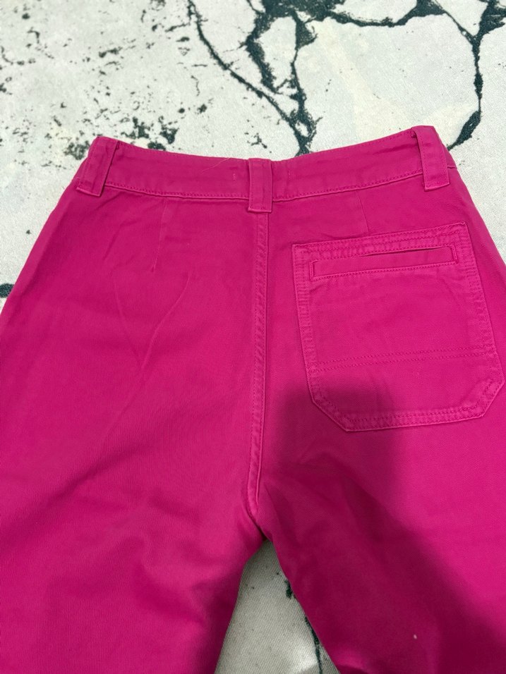 Fermuarlı Pembe Bol Paça denim Kadın Pantolon - Görsel 4