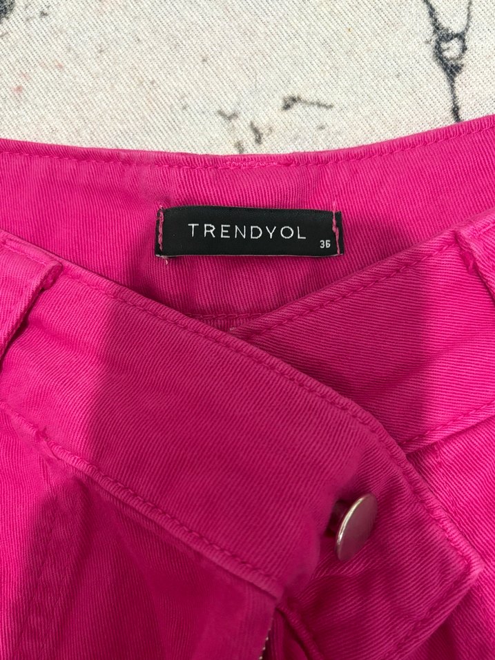 Fermuarlı Pembe Bol Paça denim Kadın Pantolon - Görsel 2