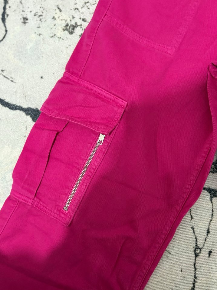 Fermuarlı Pembe Bol Paça denim Kadın Pantolon - Görsel 5