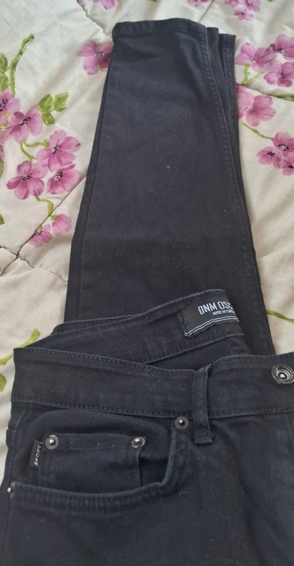 Düğmeli Siyah Loose Fit erkek  Kot Pantolon - Görsel 2