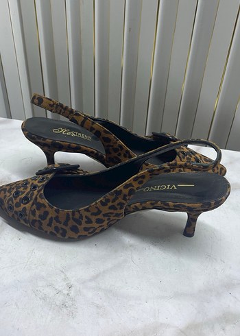 Kahverengi Leopar Desenli Süet Stiletto - Görsel 2