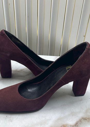 Bordo Süet Kadın Topuklu Ayakkabı - Görsel 2