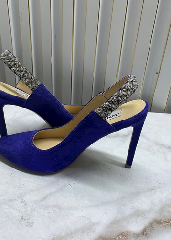 Mavi Süet Yılan Desenli Stiletto Topuklu - Görsel 2