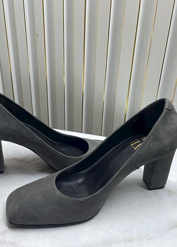 Gri Süet Blok Topuklu Kadın Stiletto - Görsel 2