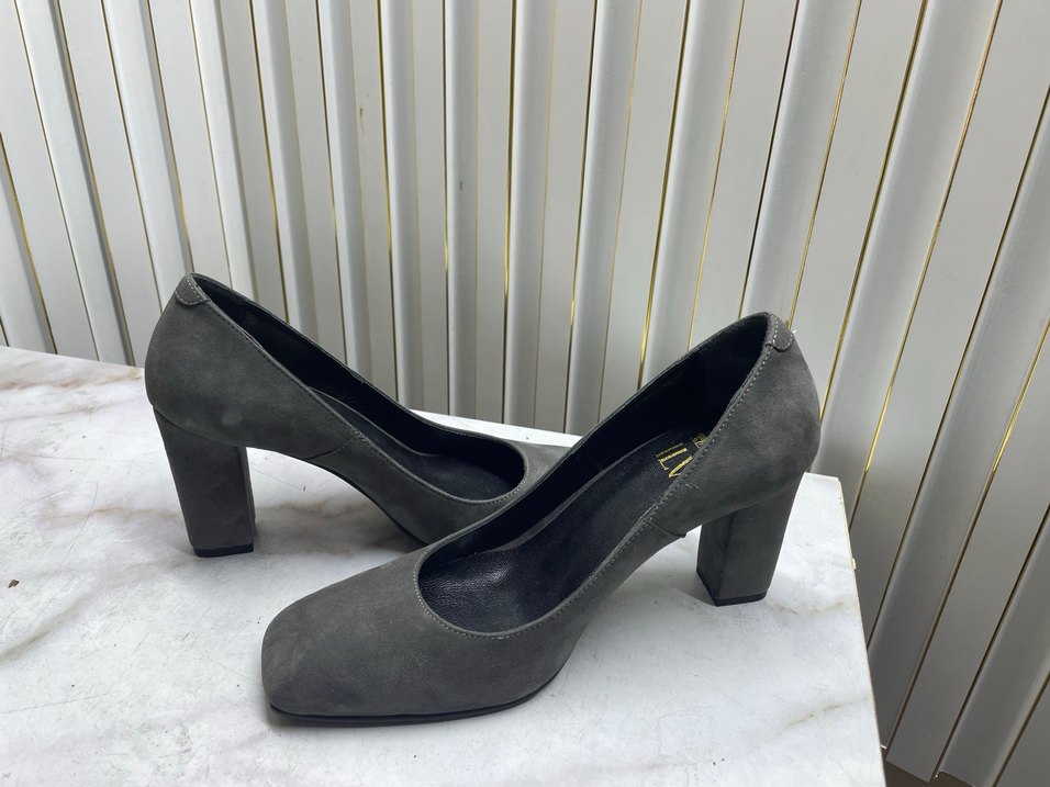 Gri Süet Blok Topuklu Kadın Stiletto - Görsel 2