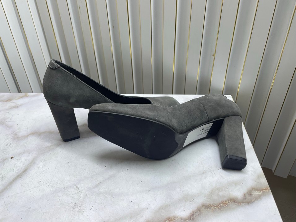 Gri Süet Blok Topuklu Kadın Stiletto - Görsel 3