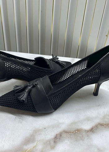 Siyah Püsküllü Stiletto Topuklu Kadın Ayakkabı - Görsel 2