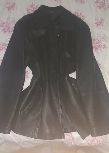 Düğmeli Siyah Deri Kadın Ceket - Görsel 3