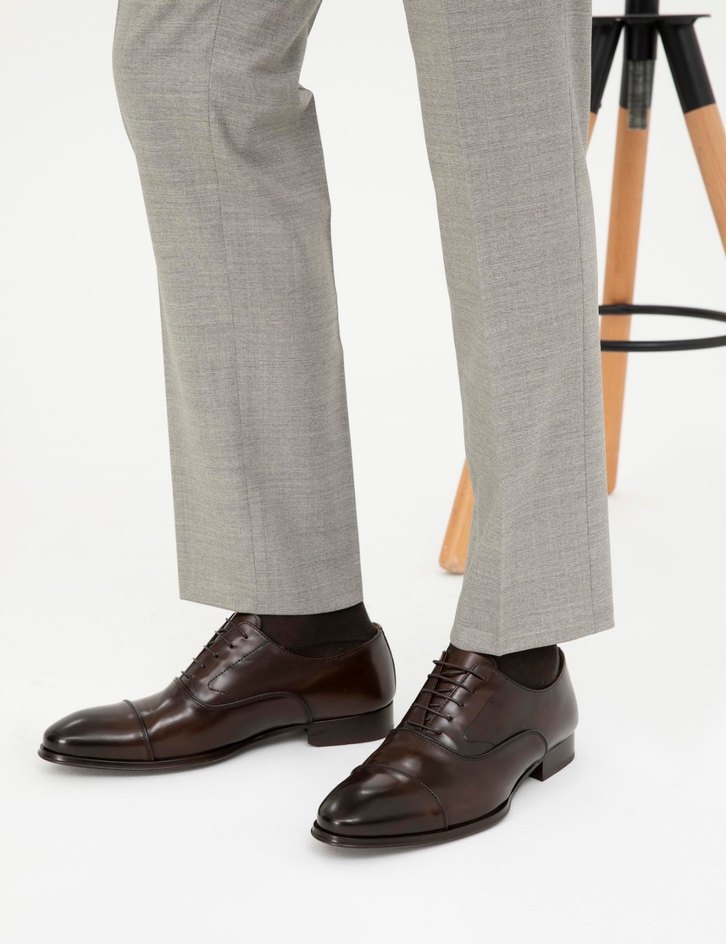 Cacharel Kahverengi Kösele Taban %100 Deri Klasik Ayakkabı - Görsel 4