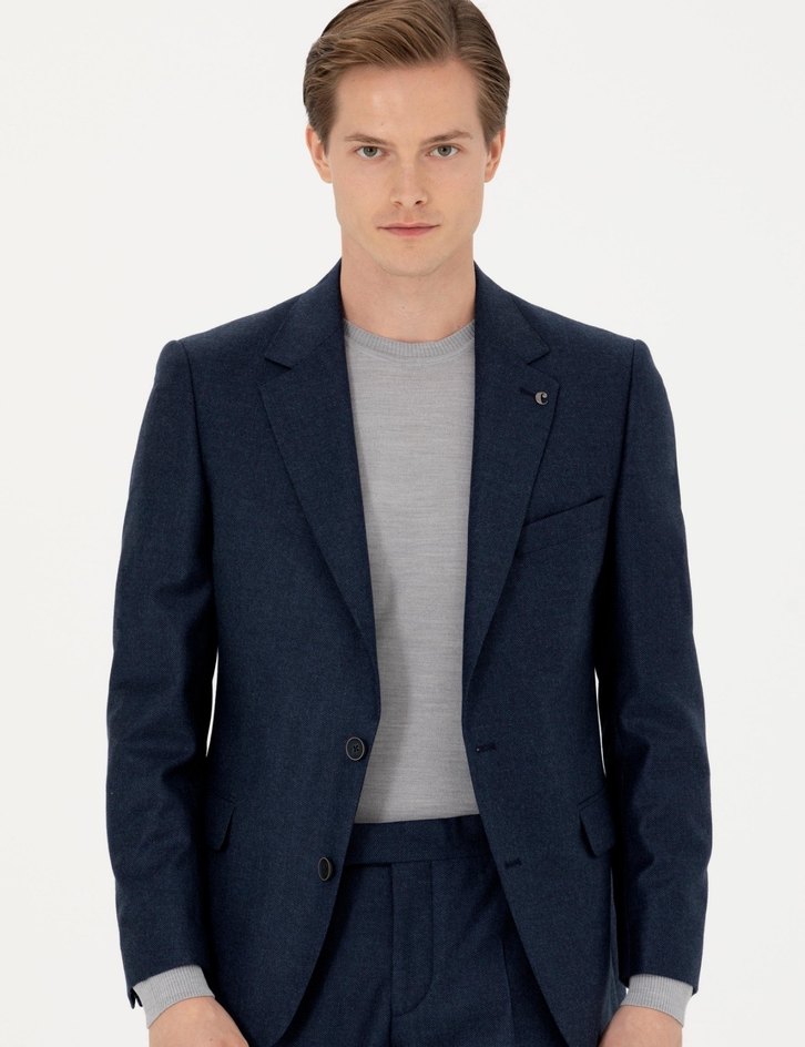 Cacharel Lacivert Slim Fit Yün Takım Elbise - Görsel 3