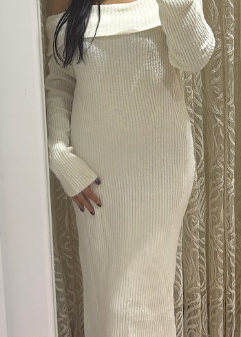 H&M Ekru Fitilli Triko Elbise L Beden Ama M Bedenler İcin De Uygun